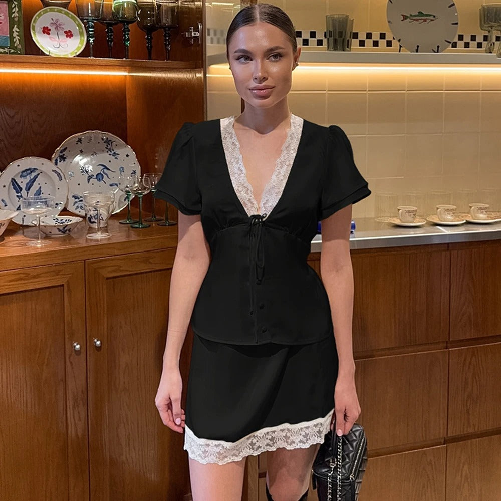 Odalisse Lace Trim Summer Top And Skirt Set
