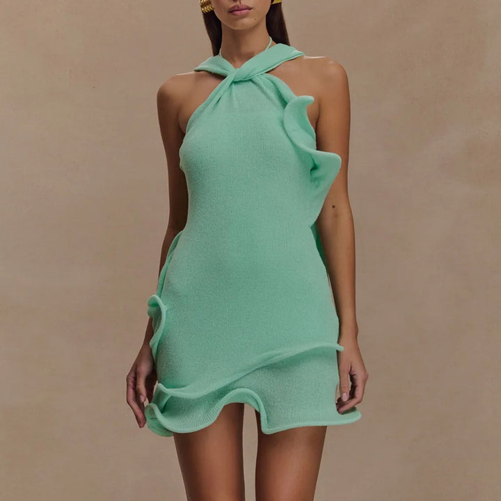 Delphine Ruffle Halter Mini Dress