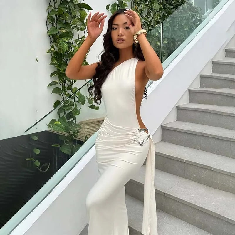 Anastasia One Shoulder Black Tie Wedding Guest Maxi Dress