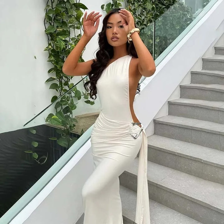 Anastasia One Shoulder Black Tie Wedding Guest Maxi Dress