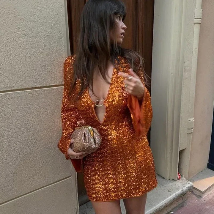 Ainsley Sequin Plunge Mini Dress