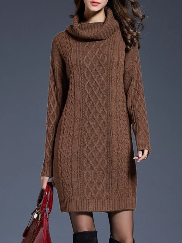 Presley Cable Knit Turtleneck Sweater Mini Dress