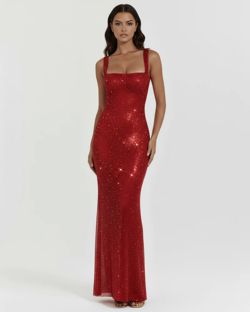Esmeralda Crystal Dust Black Tie Wedding Guest Maxi Dress
