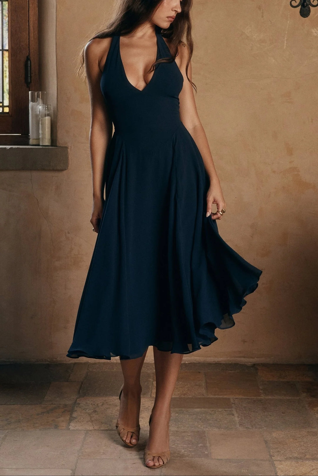 Rosa Georgette Halter Midi Dress AZZURRA Rosa Georgette Halter Midi Dress AZZURRA