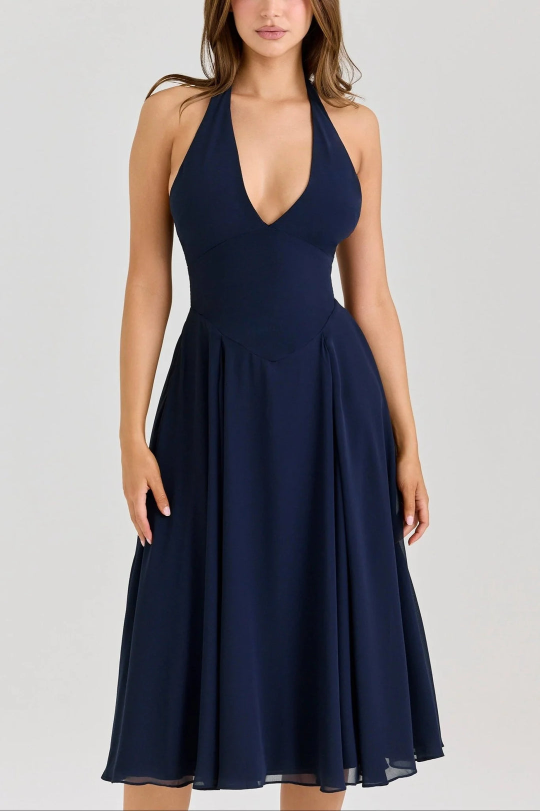 Rosa Georgette Halter Midi Dress