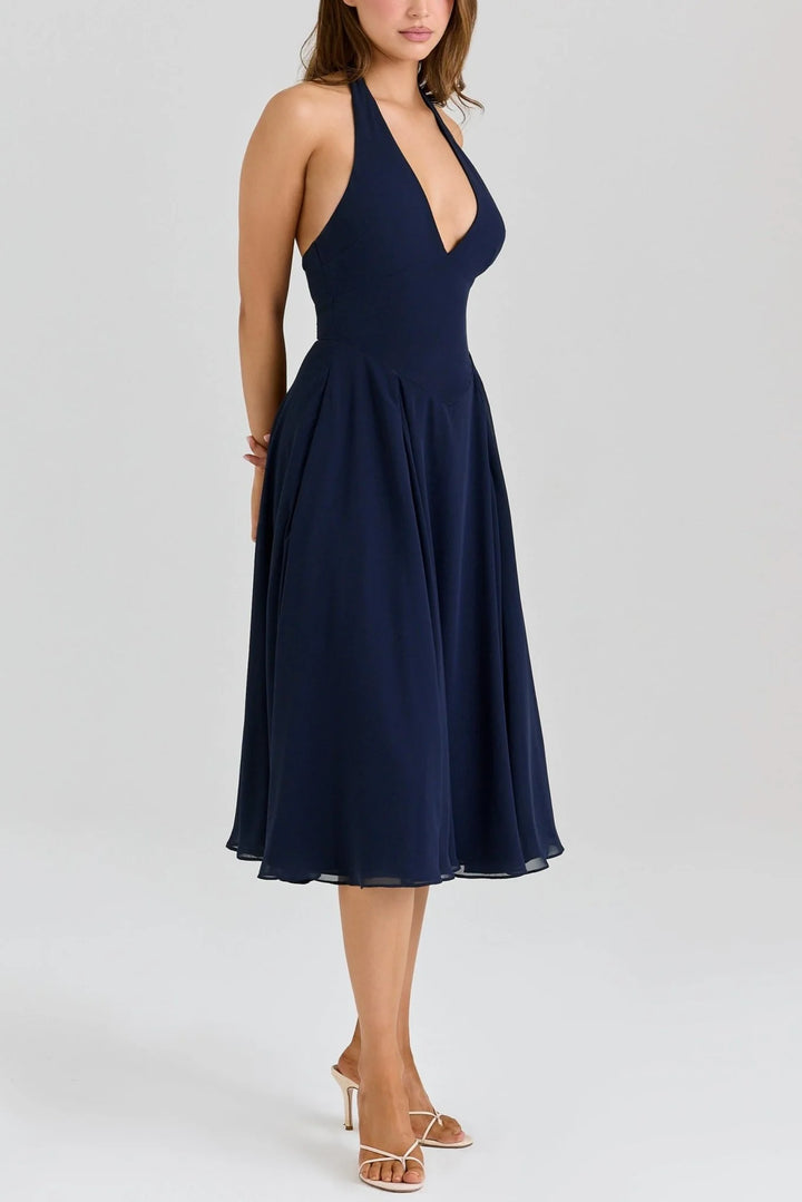 Rosa Georgette Halter Midi Dress
