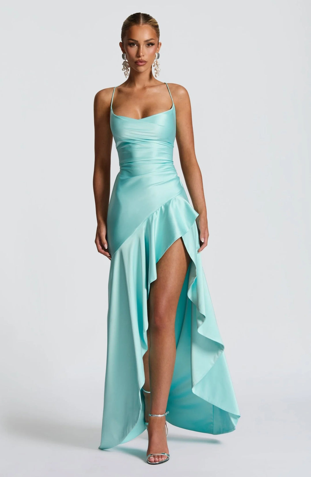 chloe satin dress Chloe Satin Cowl Neck Maxi Dress - Black / M - Everyday Chic