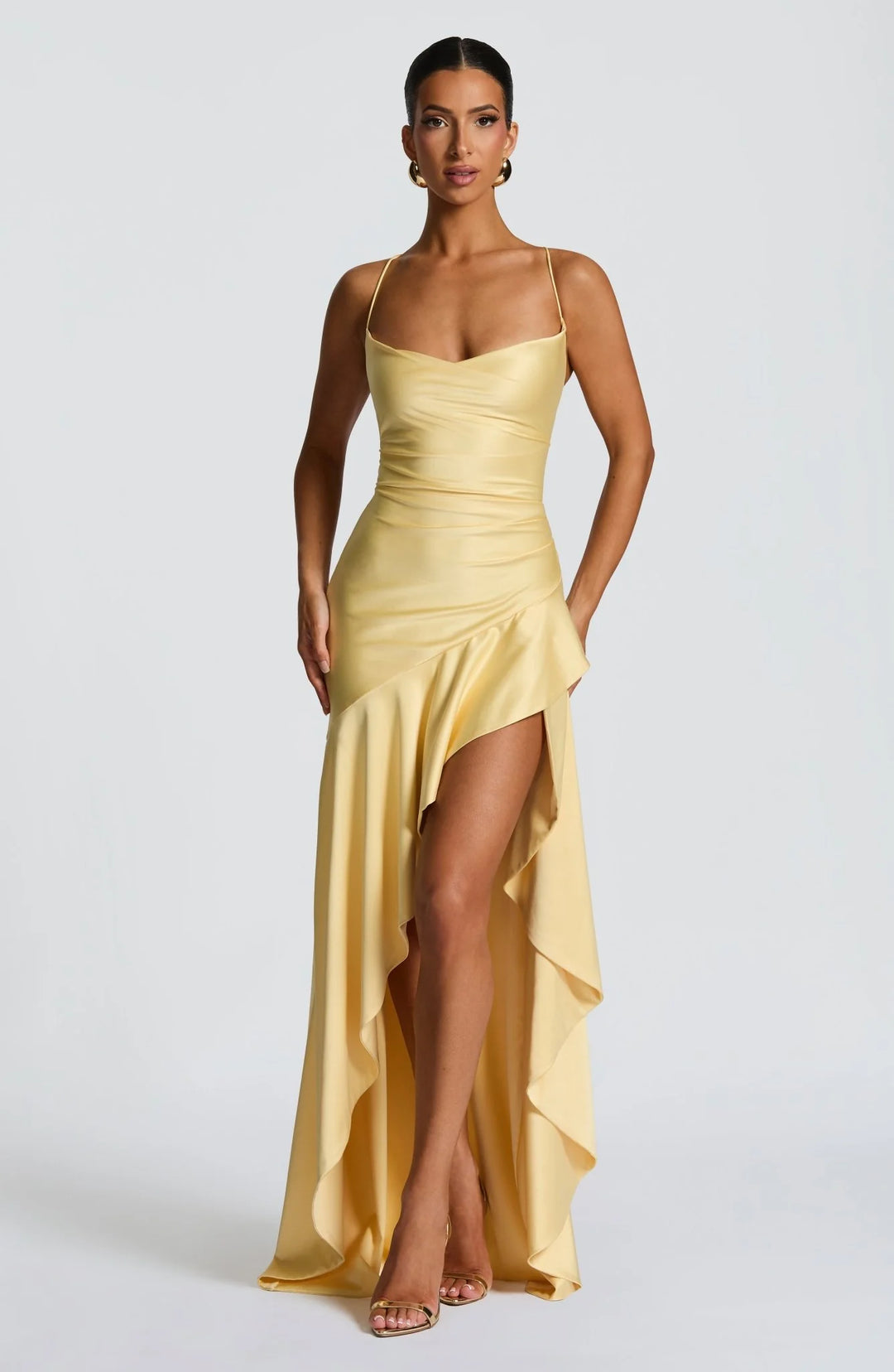 chloe satin dress Pink Puff-Sleeve Column Washed Silk Satin & Lace Maxi Dress by Chlo on Sale